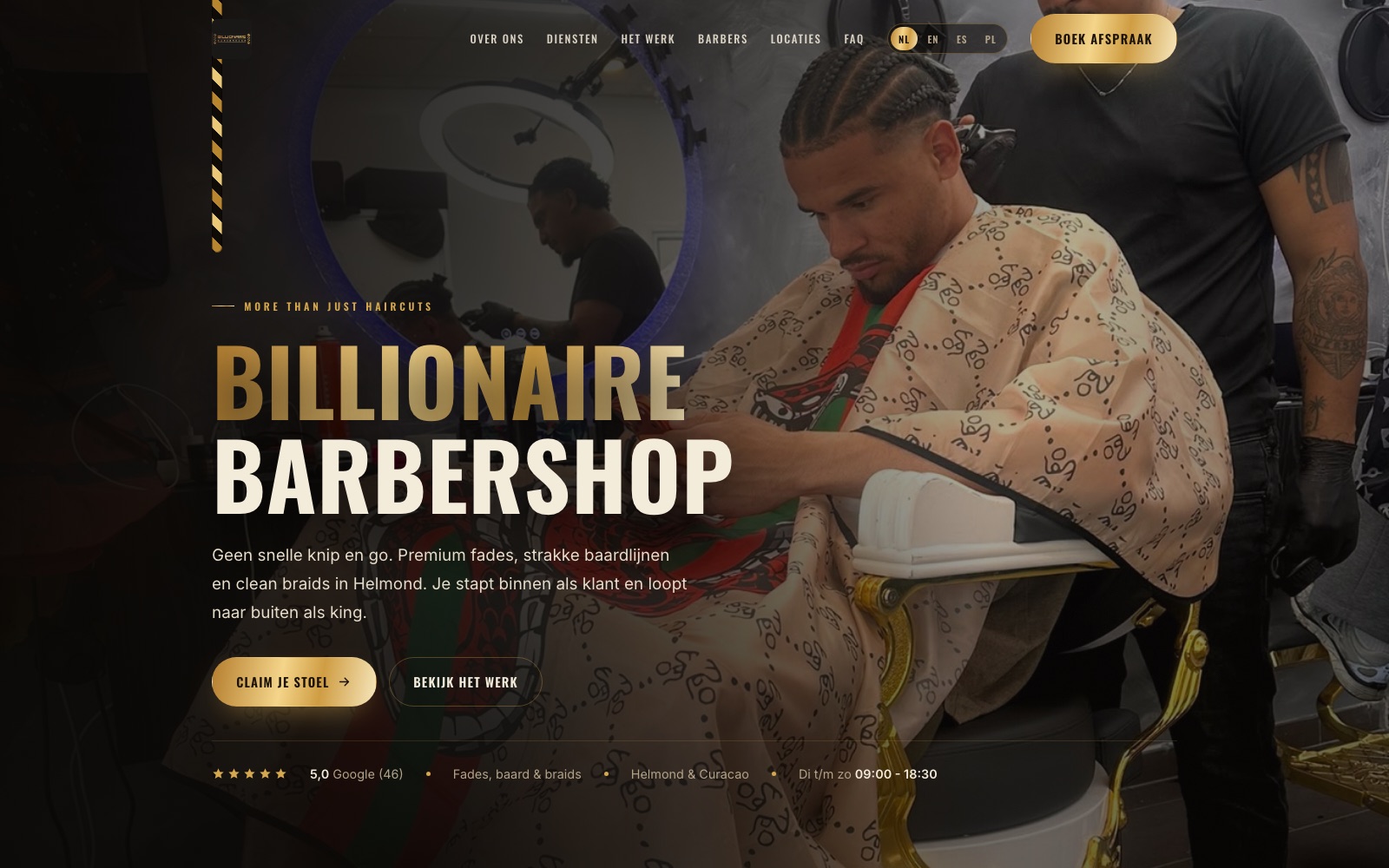 Website van Billionaire Barbershop in Helmond