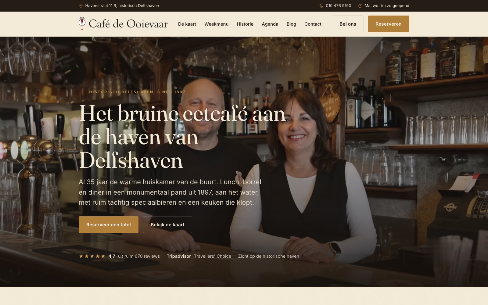 Website van Eetcafé De Ooievaar in Delfshaven